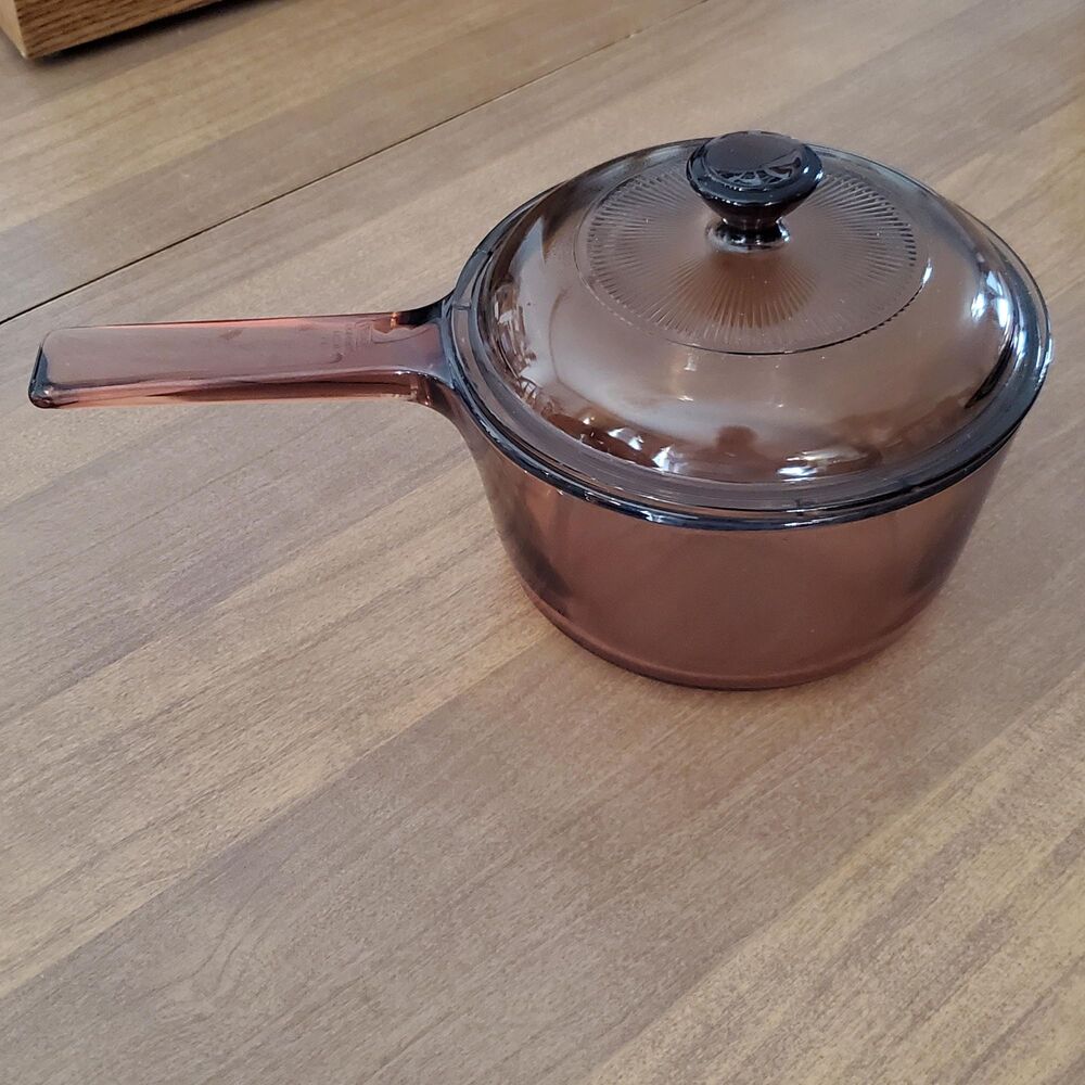 Corning Visions Ware Amber Glass 1L Liter Sauce Pan With Spout and with Lid